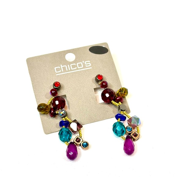 Chico’s Multicolor Beaded Gold Tone Drop Earrings | 2” | NWT - Picture 3 of 4